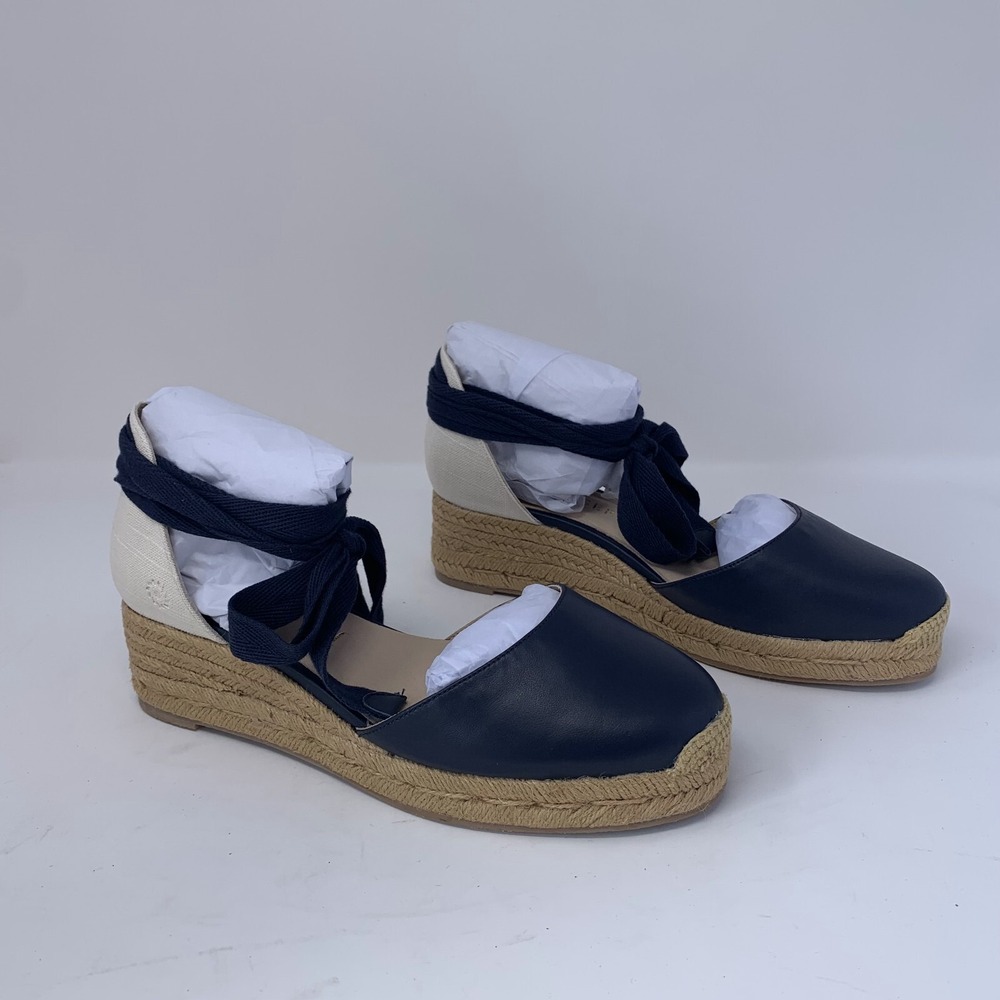 Jack Rogers Sandals Women 7M Midnight Navy Leather Palmer Espadrille Wedge S0655